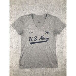 Nike Dri Fit U.S. Navy V Neck T Shirt Womens Size Small Gray Athletic Logo